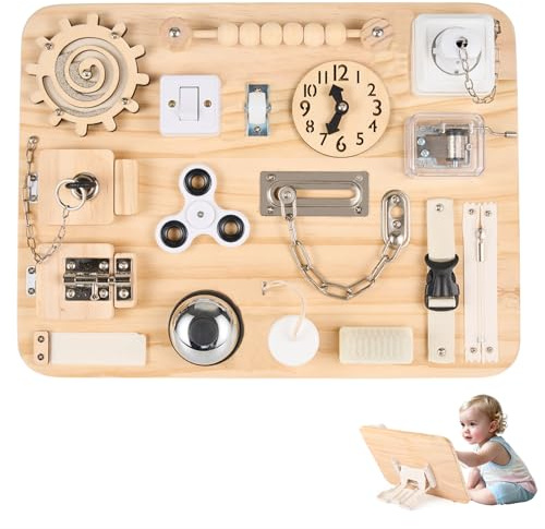 Montessori Busy Board for Kids, Wooden Sensory Toy for Toddlers | Preschool Learning Educational Activities, Fidget Toys for Autism, Birthday Gifts for Boys & Girls