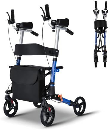 ByteTecpeak R2 Lightweight Rollator Walker with Seat and Bag,Adjustable Ergonomic Handles,Removable Elbow Supports and a Dual-Brake System,Capacity 100 kg,Folding Rollator for Elderly