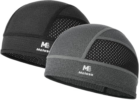 MELASA Cycling Hat Under Helmet, Lightweight Breathable Sweat Protection Summer Mesh Helmet Insert, Quick-Drying Sports Caps for Cycling, Motorcycle, Running, Men and Women, Black/Dark Grey, One Size