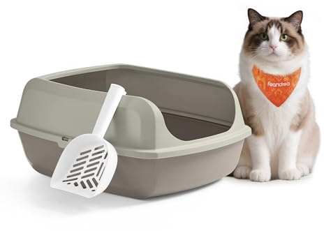 Feandrea Caja Arenero con Bordes Altos, Tamaño XXL, Abierta, con Pala, para Gatitos y Gatos Grandes, Beige Capuchino PPT010LH01