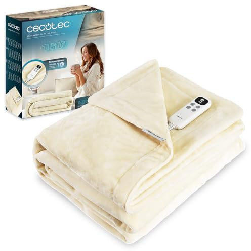 Cecotec Manta Eléctrica 180x130cm HeatConfort Calma (180 x 130). 115W, 10 Niveles de Temperatura Ajustables, Controlador LCD Extraíble, Temporizador con Apagado Automático, PTC+ Tecnología NTC