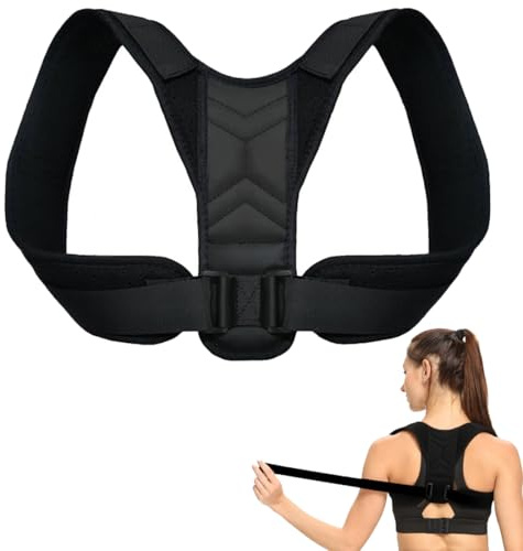GJKLO Corrector postura espalda adjustable, Corrector de espalda hombre mujer, corset espalda recta, Corrector postural respaldo transpirable, espalda recta, negro