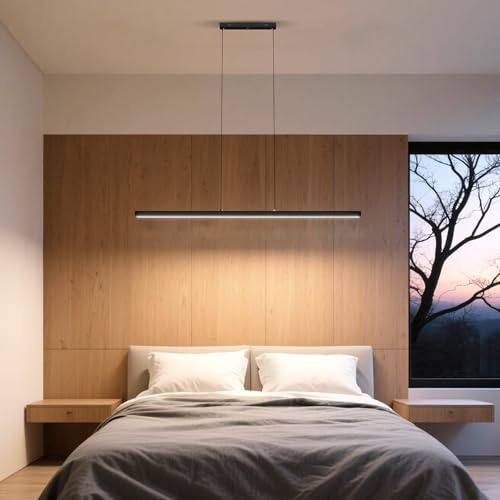UISEBRT Moderne Pendelleuchte Schwarz 150cm, LED Hängeleuchte Hängend für Wohnzimmer, Deckenlampe Hängend 60W, Höhenverstellbar bis 115cm, Esszimmerlampe, Linear Design - Warmes Licht