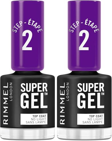 Rimmel London Top Coat Super Gel - Top Coat per Smalto Unghie Effetto Gel a Lunga Durata - Trasparente - 12 ml (Confezione da 2)