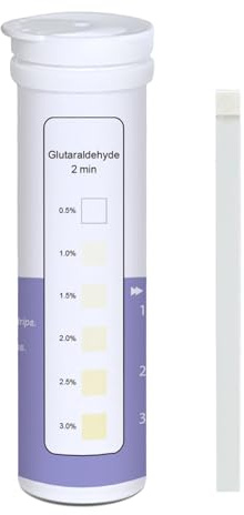 VANSUKY Glutaraldehyd testremsor 0,5–3,0 % (50 remsor) – 2-min snabb detektion för desinfektionslösningar, medicinsk utrustning och laboratorieanvändning