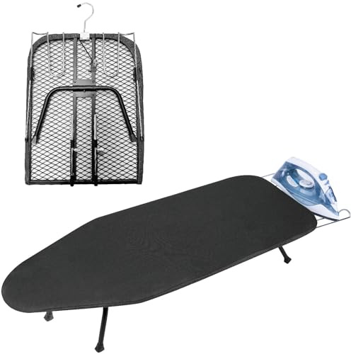 Metal Mesh Panel Tabletop Ironing Board with Iron Rest, Portable Ironing Board Small with Heat Resistant Cotton, Mini Iron Board for Small Space, 31.5x11.8x6.2IN, Black