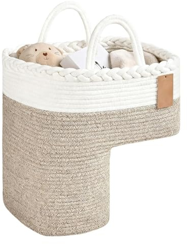 Panier d'escalier – Organiseur d'escalier en forme de L | Rangement d'escalier tissé – Paniers pliables avec poignées en similicuir – Sac de rangement d'escalier pour outils, bureau, appartement