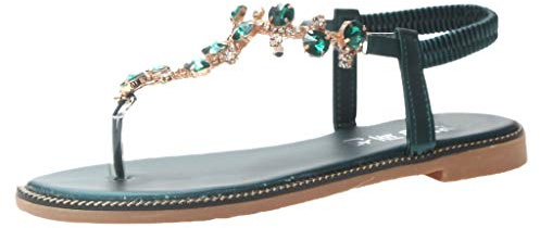 Cocila Sandalias Informales De Dedo Con Tira En El Tobillo Mujer Dedos Planos Romanos Abajo T Type Sandals Thong Mujeres Femeninas (Green, 37) Zapatos Tacon Goma Para Playa Medio Verano