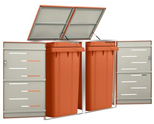 Kaloriko Cassetta per bidoni della spazzatura in acciaio zincato, con telaio in acciaio inox, 138 x 77,5 x 112,5 cm, con serratura, per 2 bidoni, resistente alle intemperie e antiruggine, per giardino