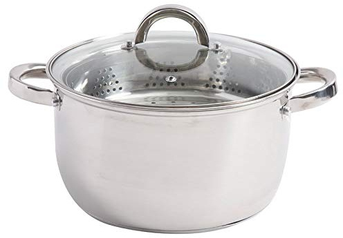 Oster Sangerfield 6-Quart Stainless Steel Dutch Oven Casserole with Steamer Basket – Durable Kitchen Cookware for Slow Cooking and Steaming