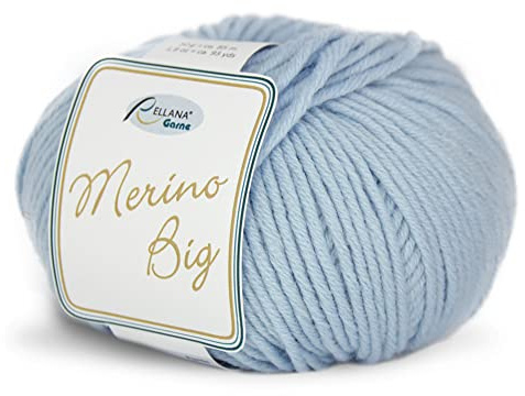 Rellana Wolle Merino Big Fb. 11 - Wolle hellblau Nadelstärke 5 - 6 mit Merinowolle zum Stricken & Häkeln, Mützenwolle