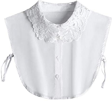YAKEF Lady Half-Shirt Blouse Detachable Lace Chiffon Fake Collars Dicky Collar Faux Collar, 08white, One Size