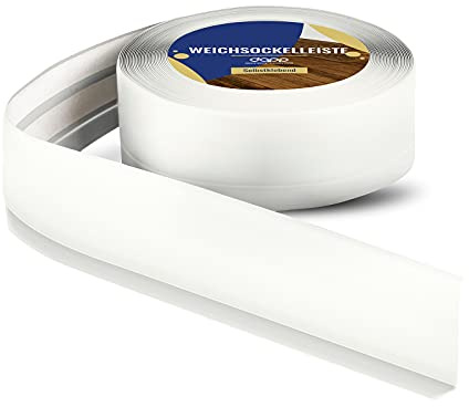 DQ-PP mjuk sockellist | 50 m (2 x 25 m) | vit | 50 x 15 mm | PVC | självhäftande | böjvinkel golvlister gummilist vinkelprofil slutlister golvlist