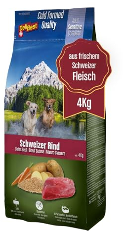 DeliBest Adult Sensitive Complete Dog Rind I Halbfeuchtes Futter für Hunde Adult I aus 100% Schweizer Rindfleisch I getreidefrei & ohne andere Zusätze I Hundefutter kaltgepresst I 4 kg