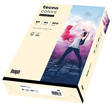 inapa färgat skrivarpapper, färgglatt papper tecno färger: 80 g/m², A4, 500 ark, ljuschamois