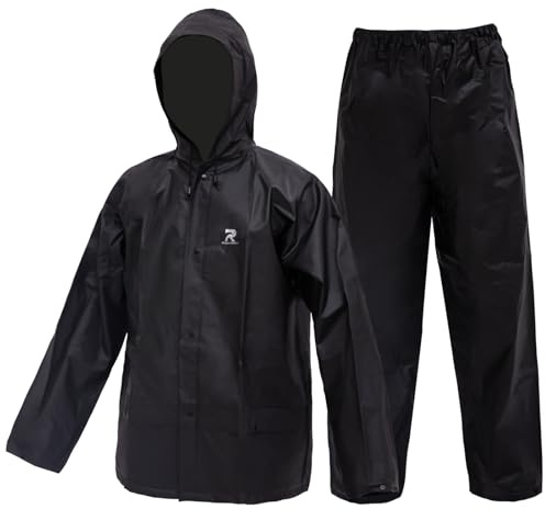 Men's Rain Suit Classic Hooded Lightweight Rain Jacket Waterproof Rainwear for Cycling,Hiking,Running(Black,L)