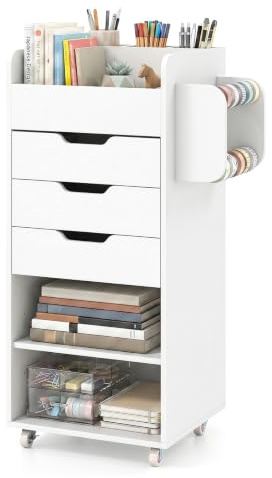 CASART Rolling File Cabinet, Freestanding Storage Cabinet with 3 Drawers, 2 Open Shelves & 2 Hanging Bars, Home Office Lateral Filing Cabinet