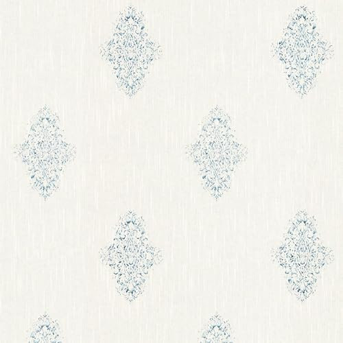 Carta da parati barocca Profhome 319461-GU Carta da parati tessile leggermente strutturata in stile barocco opaca bianco argento 5,33 m2