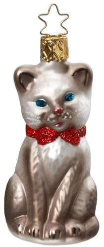 Inge Glas - Christbaumschmuck, Weihnachtsbaumschmuck - Schmusekätzchen - Glas - Farbe grau - Höhe 8,5 cm