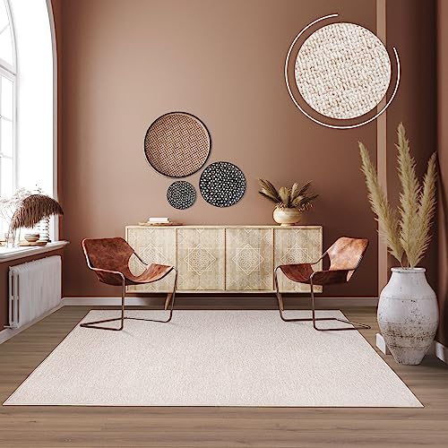 TT Home Waschbarer Wohnzimmer Teppich Esszimmer Kurzflor Unifarben Melierte Optik Modern, Farbe:Creme, Größe:240x330 cm