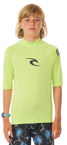 Rip Curl Boys' Brand Wave UPF 50 Short Sleeve Rashguard, Lime, 12