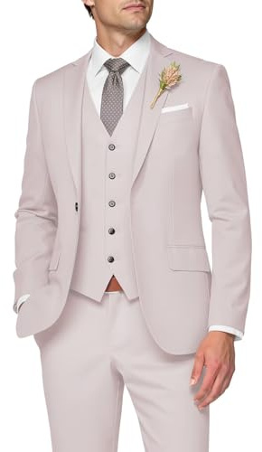 SPTALLFITJSV 3 Piece Suit Men Slim Fit Wedding Suits for Mens Elegant One Button Jacket Single Breasted Vest Pants Set, Nude, M