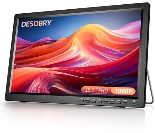 Desobry TV portátil de 15.7 pulgadas con antena, pequeño televisor portátil con sintonizador ATSC, mini monitor LCD de 1080P, soporte de TV integrado, entrada HDMI, USB, entrada AV, soporta camping,