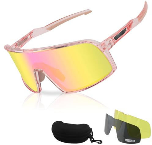 FOCUHUNTER Gafas Deportivas para Hombres y Mujeres, Gafas de Ciclismo para Béisbol, Carrera, Ciclismo 3 Lentes