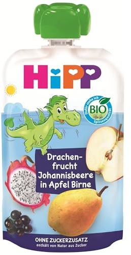 HiPP Bio Quetschie Drachenfrucht-Johannisbeere in Apfel-Birne (8 x 100g), ab 1 Jahr, 100% Fruchtpüree, ohne Zuckerzusatz, vegan, in bester Bio-Qualität