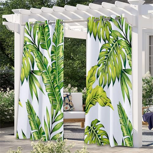 Hiseng Tende Gazebo per Esterno Impermeabili, Motivo Foglia Verde 3D Tenda Oscurante Termica da Esterno 2 Pezzi Tende Idrorepellente per Esterno con Occhielli (137x304cm,Foglie di banano)