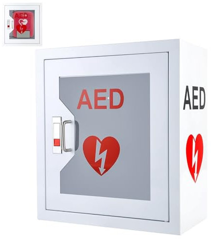 AED-Defibrillatorschrank, wandmontierte Defibrillator-Aufbewahrungsbox mit Schnappverschluss, Erste-Hilfe-Koffer aus Edelstahl, automatischer externer Defibrillatorschrank für Büro, Pflege, Zuhause