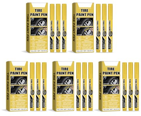 VOCUE 15Pcs Yellow Tire Paint Pen Water Resistant Tire Marker Pen Yellow Paint Pen Quick Drying for Car Tires Scratch Repair