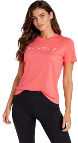 Spyder Womens Workout Tops - Lightweight Quick Dry SPF 50+ UV Sun Shirt Fishing Moisture Wicking Short Sleeve Rashguard Tee, Peach Bud, L