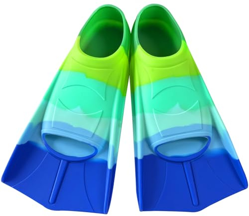 Schwimmflossen Kinder, Kurze Flossen Kinder, 100% Silikon Schnorchelflossen, Kurzschwimmflossen für Schwimmtraining, Freiwassertraining, Schnorcheln, Tauchen für Jungen Mädchen Anfänger, XS(30-32)