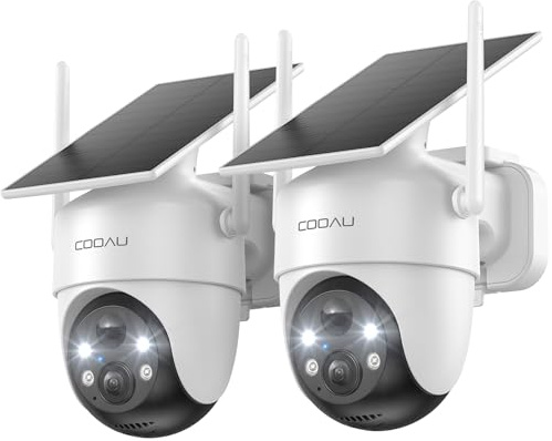 COOAU 2K Camera Surveillance WiFi Exterieure sans Fil | Caméra Solaire 3MP 360° PTZ, Wi-FI 6, Recharge Basse Luminosité, Détection PIR Intelligente, Appairage Bluetooth, 2.4 GHz, IP66, 2 Paquets