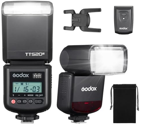 GODOX TT520III Flash de La Cámara Camera Flash Speedlite 8 Niveles de Potencia 400 Flashes a Plena Potencia con Lanzador RT-16 Zapata de Un Solo Contacto para Camara Canon Sony Nikon Fuji Olympus