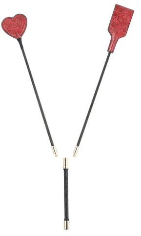 2pcs Extra-Long 24 Inch Horse Riding Whip, Embossed Red Handmade Riding Crop, Perfect for Training Shows Costumes Equestrian Horse Whip, Replaceable T&Heart Leather Head with Non-Slip Classic Handle
