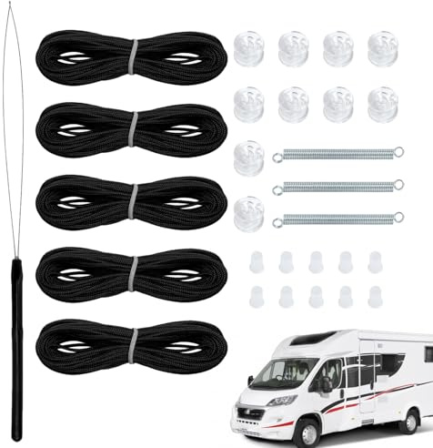 Fönsterlucka Kit - Svart Brun Nylon Skuggdelar | Veckad Shade Lanyard Ersättning med Ritningslock Pluggar Fjädrar för Ca, svart, Consulte la descripción