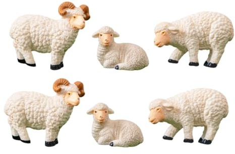 BIUDECO 6 pezzi Miniature Pecore in Resina Modelli Animali Realistici per Decorazioni Giardino Mini Figure di Capre e Agnelli per Micro Paesaggi e Fattorie in Miniatura
