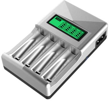 DOITOOL Caricabatterie Aa Aaa Slot Indipendenti con Display Digitale LCD Ricarica Rapida USB per Batterie Protezione Trickle Charge per Prolungare Durata Compatibile con Pile Ricaricabili