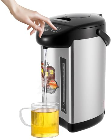 Heißwasserspender 4 Liter, Glühweinkocher, Thermopot, 3 Entnahme-Methoden & Temperaturhaltung 750W Schnellkochen 92-95°C Konstant, Heißgetränkeautomat, Elektrischer Wasserkocher