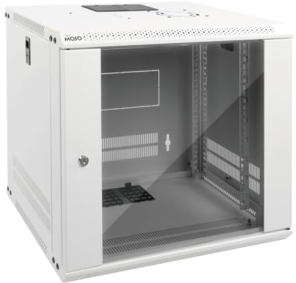 Tecmojo 19 tum 9U 450mm djup Nätverksskåp, Väggserverskåp, IT-Nätverksrackhölje, Låsbar Dörr och Sidoväggar, Glasdörr, Platt Förpackning, Vit