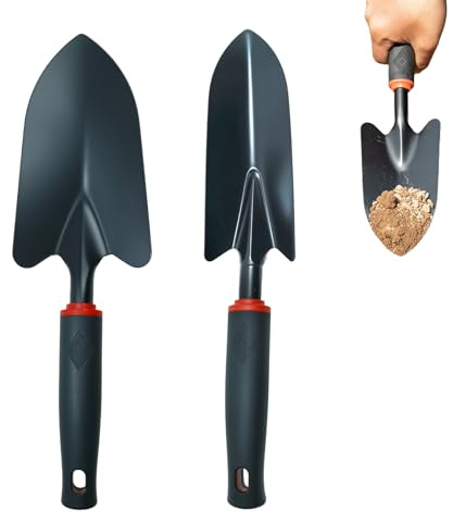 2 stycken trädgårdsskyffel av kolstål – bred blomslev (32,5 x 8 cm) och smal växtspade (32 x 6 cm) för omplantering, ogräs och lossa – handskyffelset