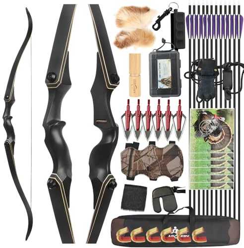 PYMUST 60 Takedown Recurve Arco Set - 25-65Lbs Lega di Magnesio Riser | RH per Adulti/Giovani Caccia & Tiro