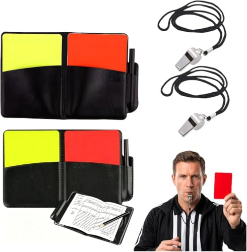 WQorphix 9Pcs Football Referee Card Sets, Sports Referee Kit Coach Metal Whistle Red Yellow Cards, Score Book with Pencil, Loud Crisp Sound Whistles Great for Coaches, School Sports, Football