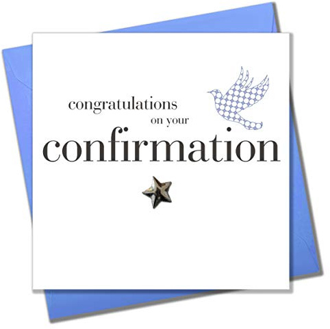 Claire Giles Greeting Cards, Confirmation Congratulations Card, Blue Dove design Religious Greeting Card, Embellished with a padded star