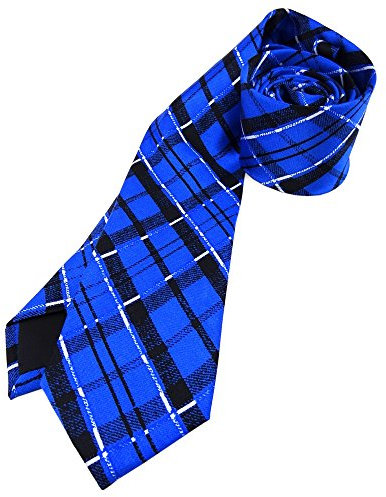 TigerTie Schmale leichte Kinderkrawatte blau schwarz weiss kariert - Größe 5,5 x 125 cm