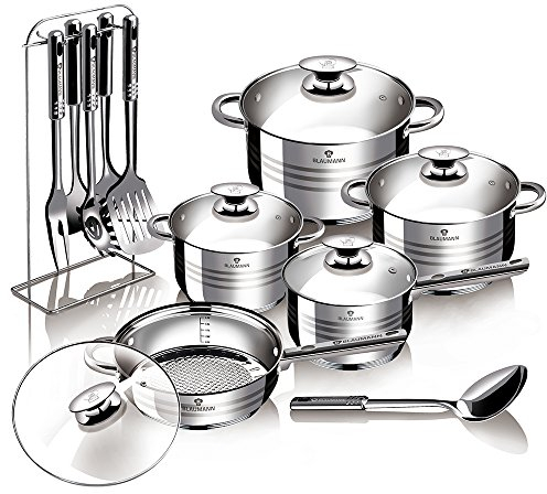 Blaumann Gourmet 12Pc Cookware Set Stainless Steel Non Stick Pots Pan with 6 Tools