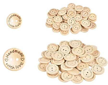 60 botones de madera, 2 tamaños de botón redondo de madera natural con 2 agujeros, botones de punto de cárdigan de bebé, hechos a mano con botones de amor para niños, decoración de manualidades de