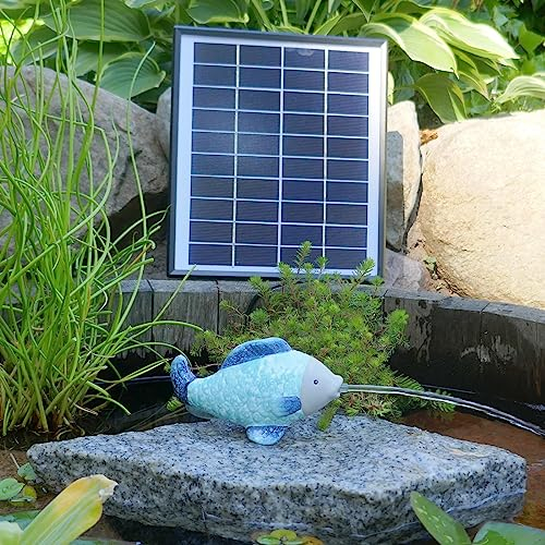 Solarpumpe mit Akkuspeicher 6,5W Solar Panel Laufzeit ohne Sonne 4-5 Stunden mit Wasserspeier Fisch